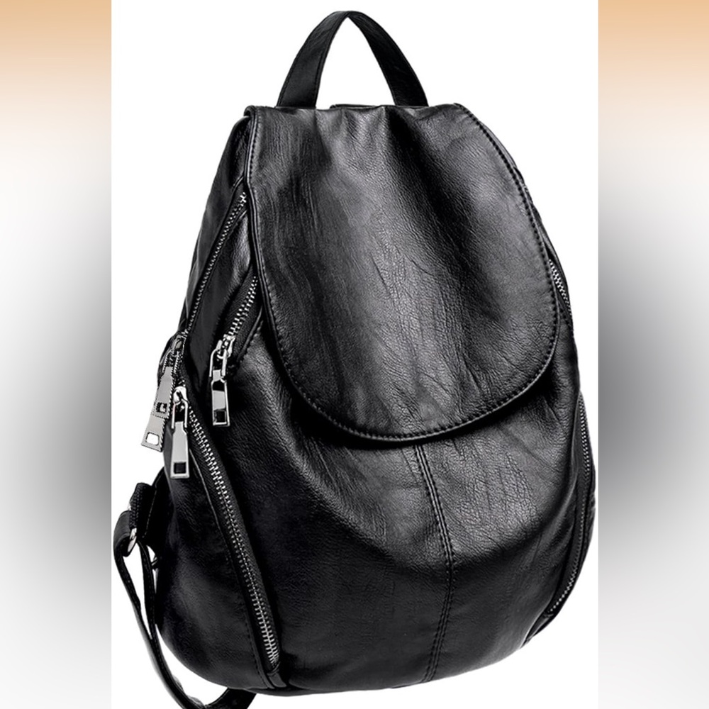 Source Unknown Black Leather-Look Women's Backpack Sling